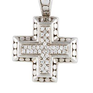 JOHN HARDY DIAMOND 0.25CTW  STERLING SILVER & 18K GOLD DOT CROSS PENDANT